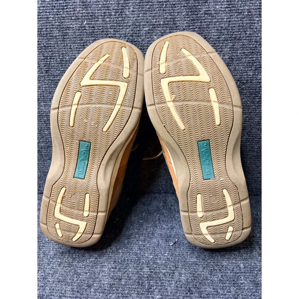 Thom McAn Mens Tan Leather Mesh Boat Shoes Lace Up Loafers Size 9.5